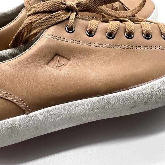 SPERRY Sneaker Mens 7 Tan Leather Low Top Top-sider striper Leather Sneaker NWOB - Picture 10 of 12